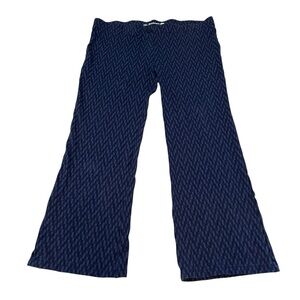 Betabrand Dress Pant Yoga Pants 2XL Petite | Navy Blue Geometric Print Bootcut